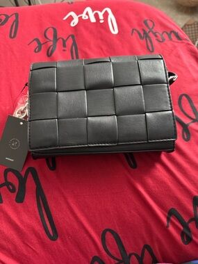 Woven Panel Crossbody Bag - Black